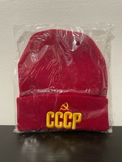CCCP Beanie NEW SEALED Russia Soviet Union Hat Red Yellow Embroidered USSR Cuff