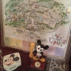 Disney Memorabilia Phone Record Player And Magic Kingdom Guide Framed Excellent Condition Early '70s