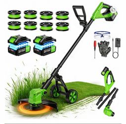 12” Cordless String Trimmer & Edger with 2 Batteries and 8 Spools