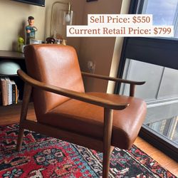 West Elm Mid-Century Leather Show Wood Chair
