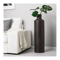 Black Ribbed Floor Vase 22.5” – with Faux Grass