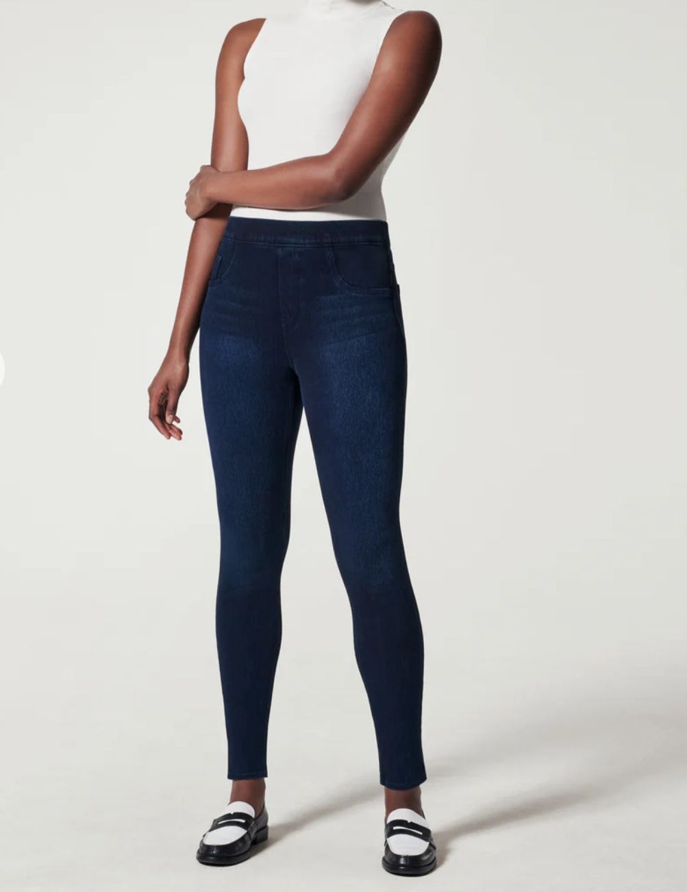 Jean-ish Leggings feature a soft-knit fabric that feels like leggings and looks like your favorite jeans. With an interior shaping panel, this flatter