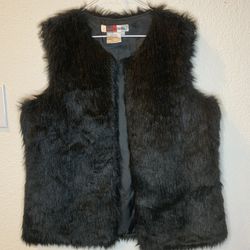 Black Large Faux Fir Vest 