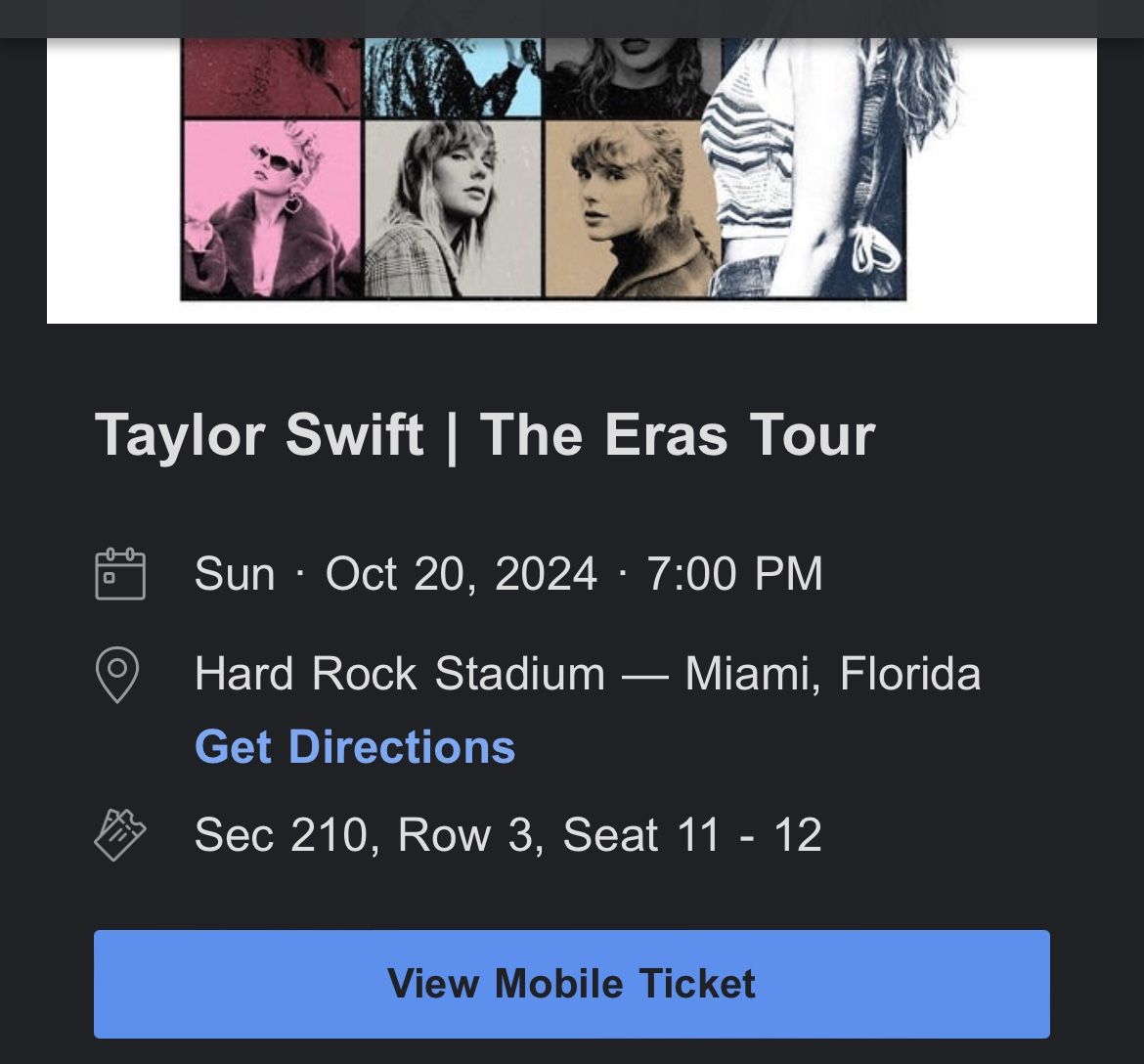 Taylor Swift 2x Ticketsw/ Insurance Section 210 Club House 10/20 The Eras Tour Final Show 