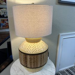 Mixed Media Ceramic & Rattan Braided Large Table Lamp With Shade - Well Made: Boho