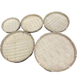 Bamboo Raft Sieve Bamboo Ornaments Round Dustpan Bamboo Basket Storage Set of 5