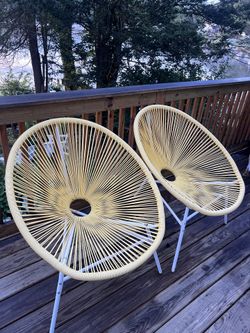 Yellow Webbed Round Vintage Style Chairs