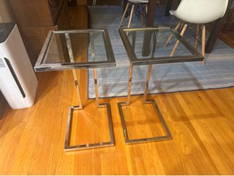 Modern Chrome & Glass C-Style Side Tables - Set of 2