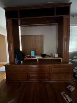 Large Wood Entertainment Center with Drawers