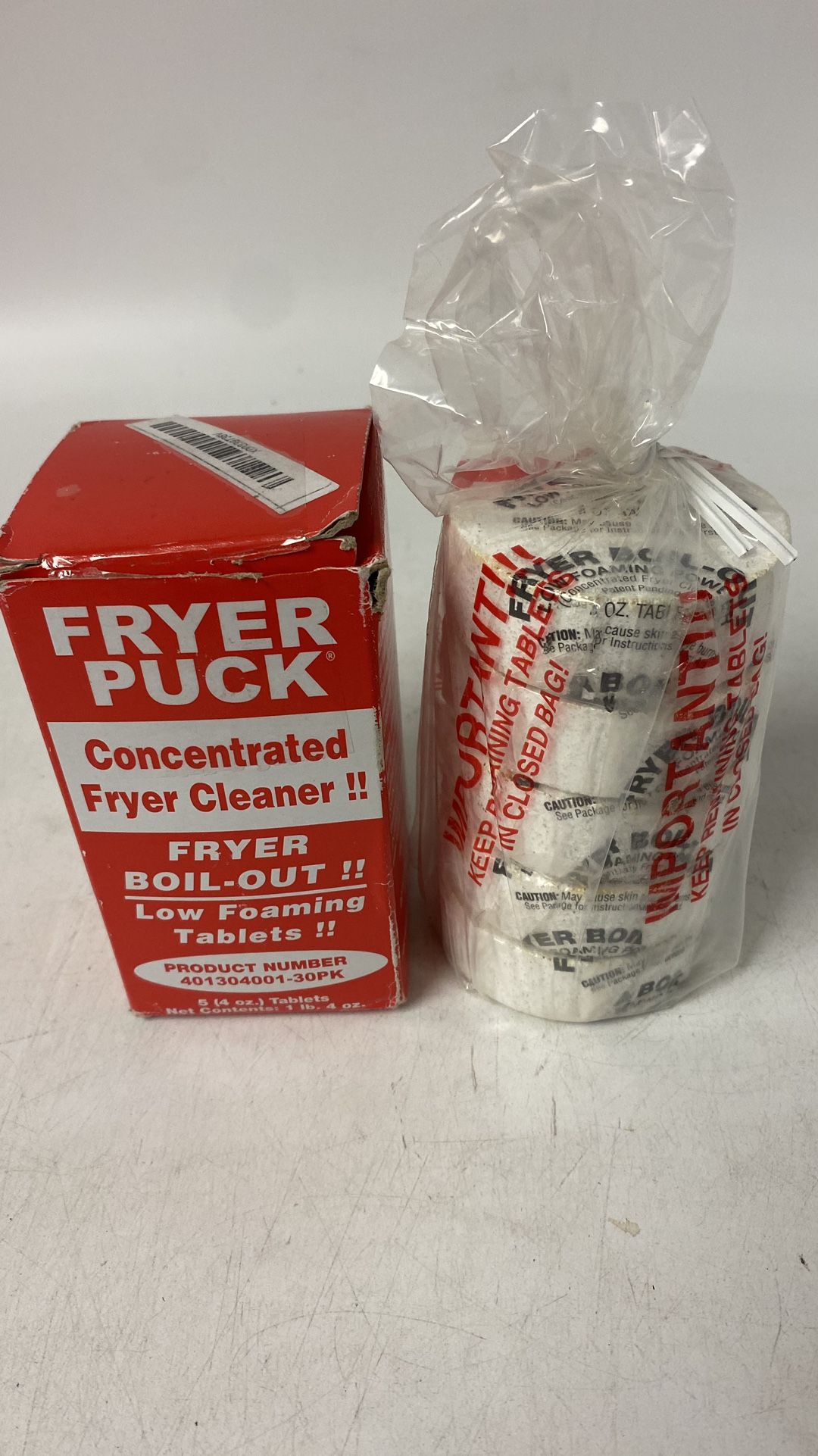 fryer puck (contact info removed)01 4pz deep fryer cleaner tablets, 4 tabs/box, open box