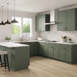 Green shaker cabinets birch wood