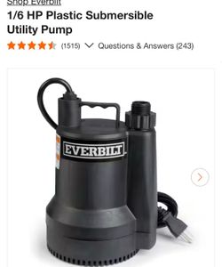 1/6 HP Plastic Submersible Utility Pump