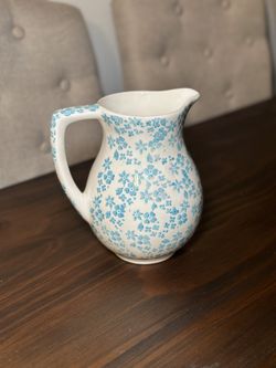 NWT Farval Blue White Floral Stoneware Pitcher Hand Painted in Portugal 8" H