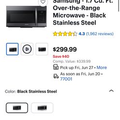 Samsung Over-The-Range Microwave - Needs Repair