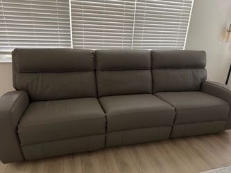 Gray Leather 3-Seat Recliner Sofa