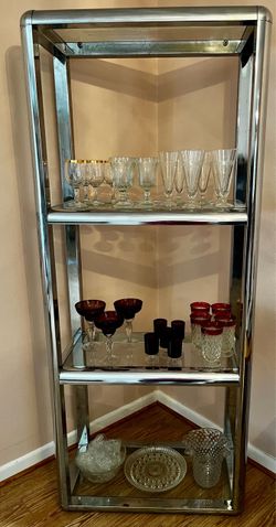 Vintage Mid-Century Modern Chrome & Glass Display Shelving Unit