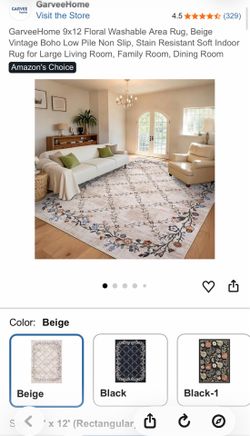 Garvee Floral Beige 9x12 Washable Area Rugs for Living Room: Modern Floral Non Slip Large Area Rugs for Bedroom, Large Machine Washable Living Room Lo