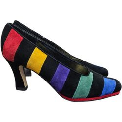 90s VINTAGE J. Renee Mutlicolo Colorblock Striped Pumps Heels 8.5 8