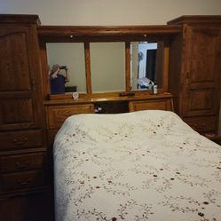 Beautiful Queen Size Headboard (Pier Bed) With dressers With Pull Out Nightstands 