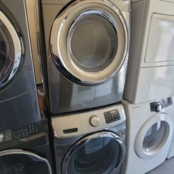 Samsung Front Load Washer And Stackable Gas Dryer Set In Stainless Steel 