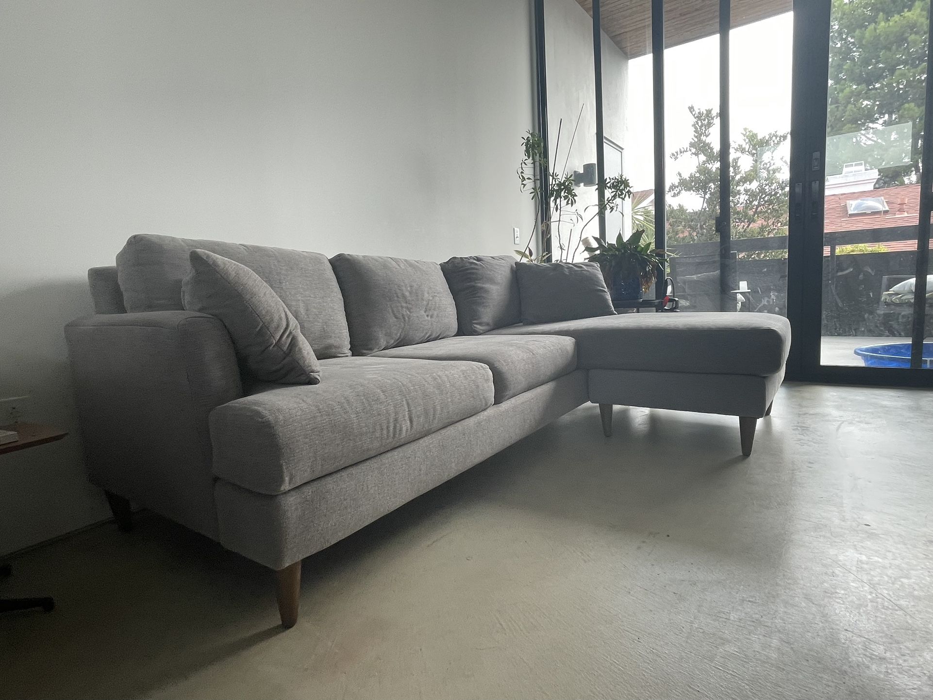 Minimalist / Mid-cent Modern Heather Gray Couch W/ Chaise Lounge