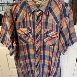 Vintage Hoofs Western Shirt Mens L Short Sleeve Pearl Snap Shirt VG