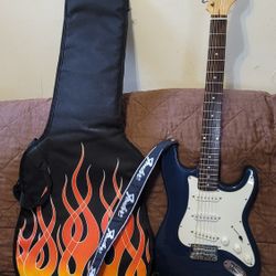 SQUIER STRATOCASTER BY FENDER BULLET 6 STRINGS ELECTRIC GUITAR MADE IN INDONESIA IN BLUE COLOR. 