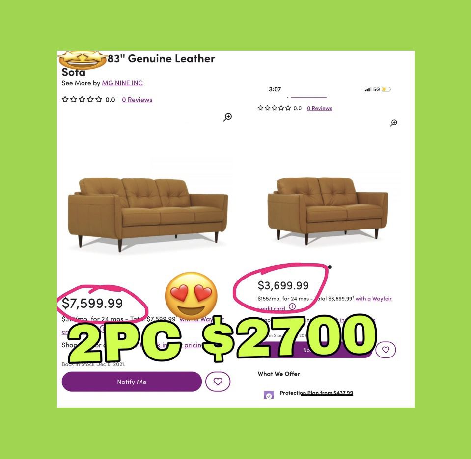 Beautiful New Italian Genuine Caramel Leather Sofa Set(1 Sofa & 1 Loveseat) Only $2,700!!! Original Price $11,300!!!