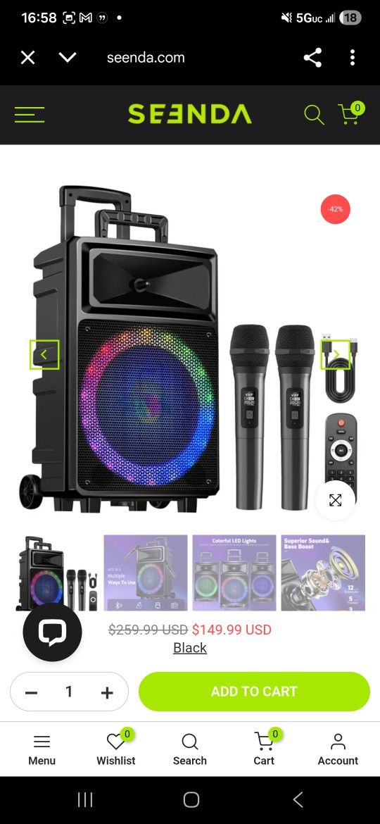 Seenda Karaoke Machine with 2 Wireless Microphones,
Bluetooth Speaker, and Portable PA System - Includes FM
Radio and 12" Woofer for Party