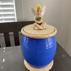 Tinkerbell Sitting On Blue Spoil Cookie Jar 