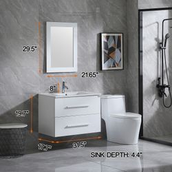 24"/ 32" Wall Mounted Bathroom Vanity Floating Cabinet w/ Sink Top Faucet White
