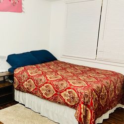 Full bed and mattress with box spring and metal rail