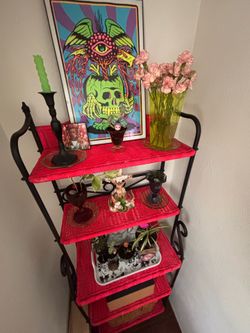Neon pink wicker shelf - that glows!