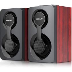 Computer Speakers, Support Wired and Bluetooth 5.0, Wooden Speakers with 2.0 Stereo Volume Control, Triple Channel Multimedia Speakers for PC/Laptops