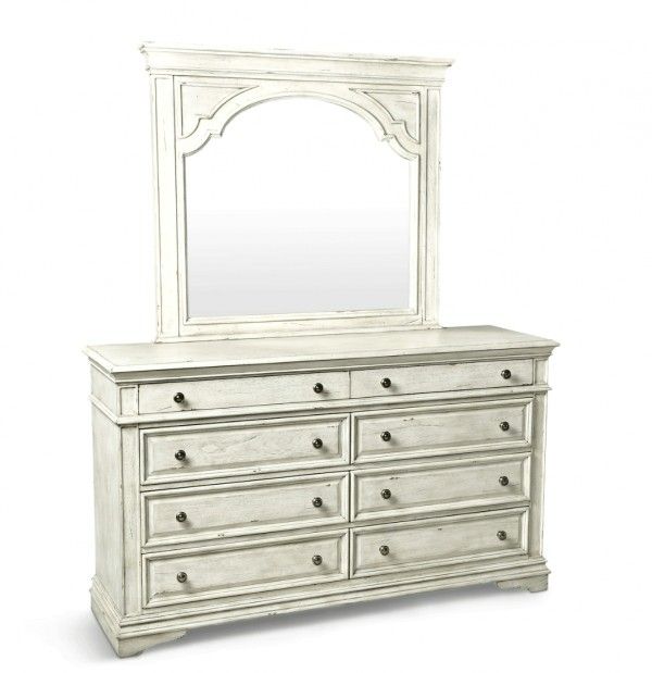Antique White Dresser and Mirror