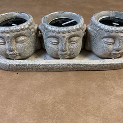 Zen Resting Buddha Candle Holders Or Triple Buddha Head Statue $25 Each Firm. For Zen Garden, Picnic Table Or Inside. Cement Concrete Or Pottery. 