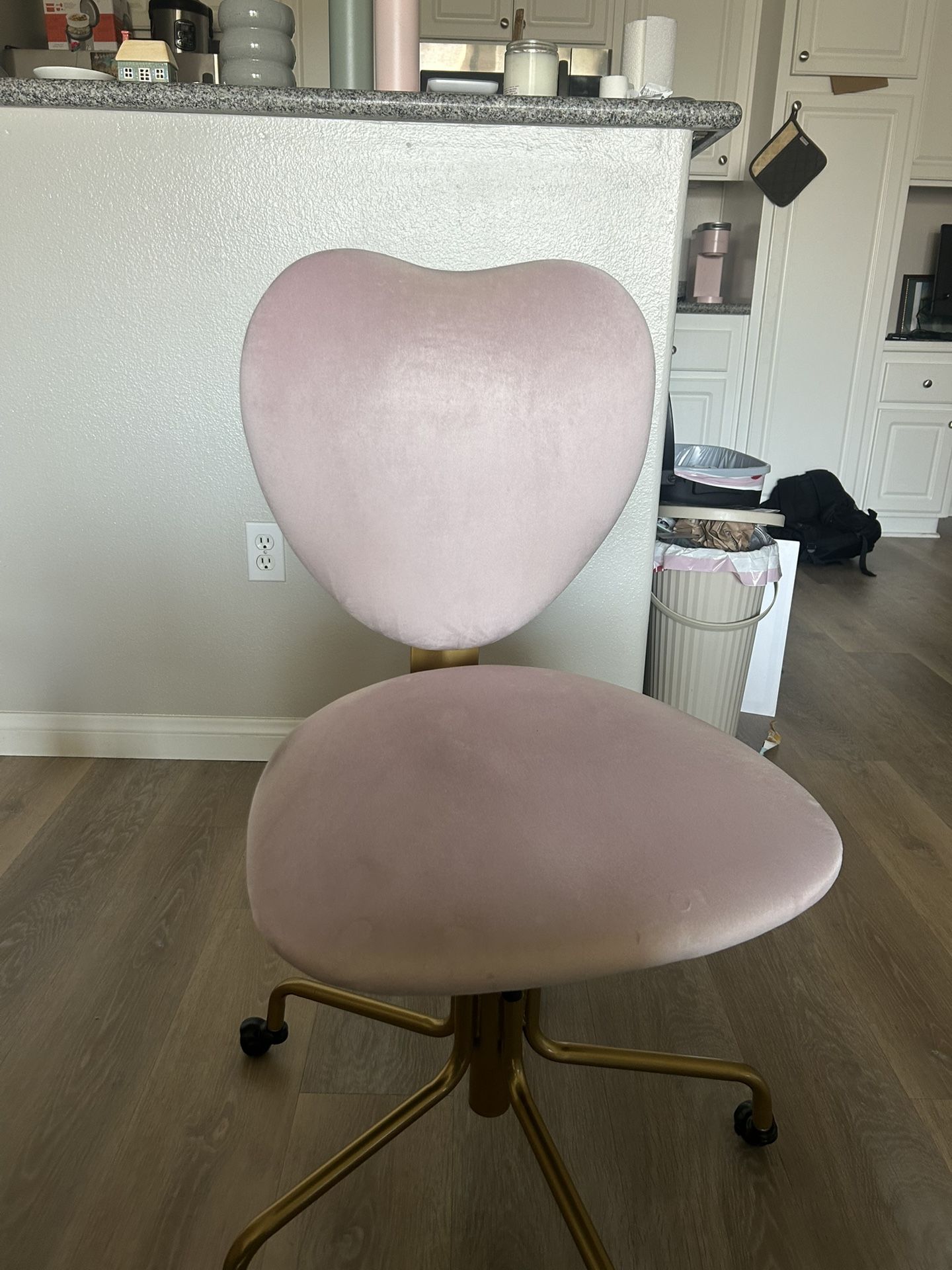 pink velvet rolling desk chair
