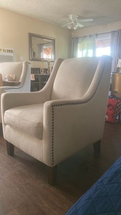 Beige Accent Chair with Nailhead Trim