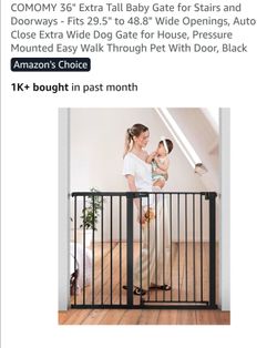 Extra Tall Baby Gate for Stairs and Doorways - Fits 29.5" to 48.8" Wide Openings, Auto Close Extra Wide Dog Gate for House, Pressure Mounted Easy Walk