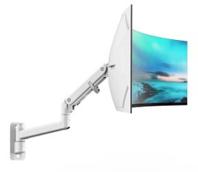 monTEK Single Monitor Wall Mount, 17–57" Gas Spring Arm, Heavy Duty, White Fits Max 57" Curved & Ultrawide Monitors, Holds Up To 59.4 Lbs, Full Motion