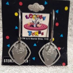 Vintage Looney tunes tasmanian devil sterling silver earrings