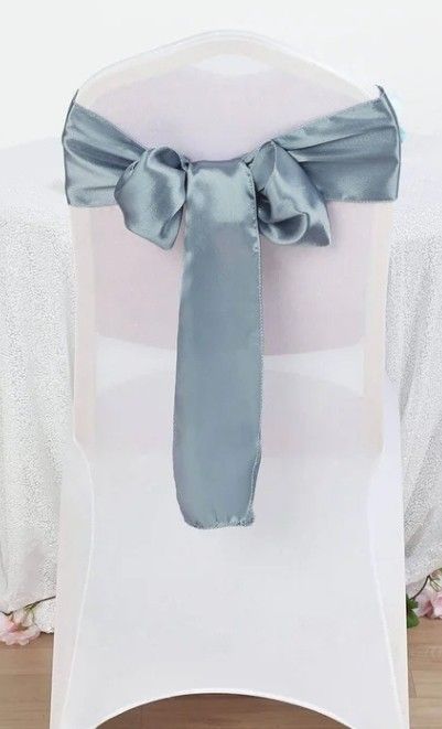 130 Dusty Blue Satin Chair Sash