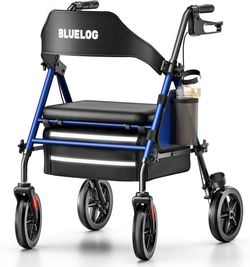 Rolling Walker with Seat Cup Holder and Cane Holder 350 lbs Capacity Blue