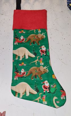 Christmas Stocking Santa and dinosaurs handmade 