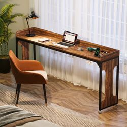 Ove-rbed Ta-ble with W-heels, 71" La-pt-op Cart with O-utlets & USB Ports