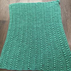 Green Crochet Baby Blanket 29x36 