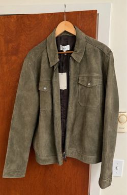 REISS Pike Suède Trucker Jacket - Sage Green, NEW with tags never worn