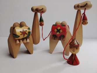 Vintage Soviet Russian Folk Art Camel & Drover Figurines, Painted Wood, Lovely!