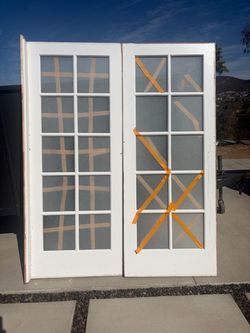 White French Double Door Set with Frosted Glass and Transom