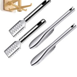  4 pieces of scales cleaning brush, stainless steel serrated scales, ergonomic handle design, cleaning brush scraper kitchen tool, faster and easier r